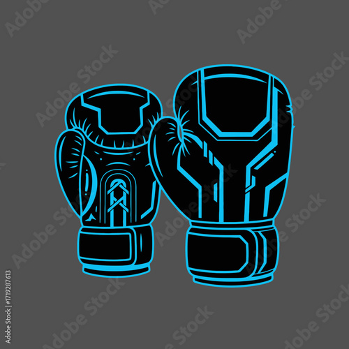 Illustration of a pair of boxing gloves with blue outlines.