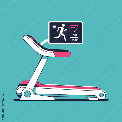 Illustration of a treadmill with a screen displaying running data.