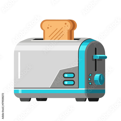 Illustration of a toaster with a slice of toast popping out.