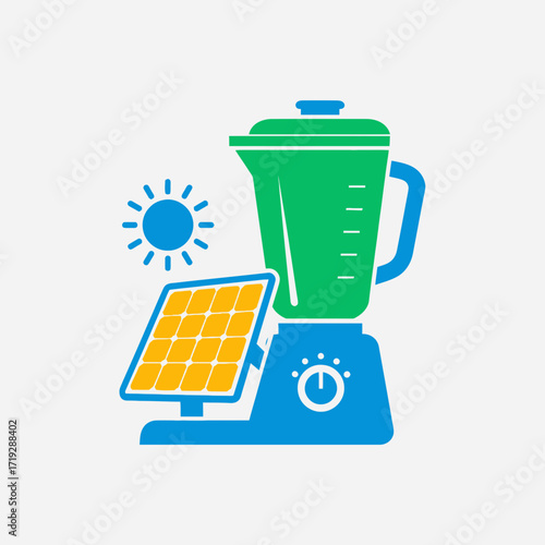 Solar powered blender illustration on white background.