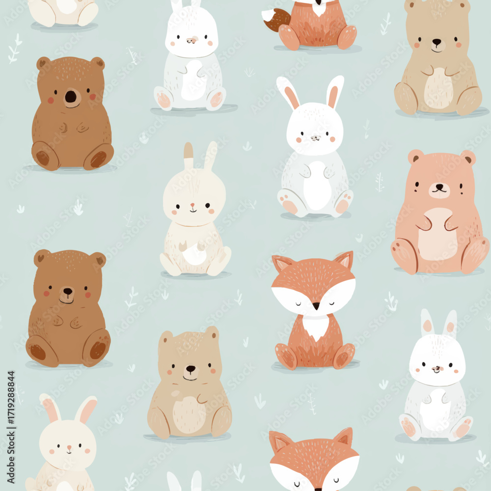 Obraz premium Seamless Pastel Animal Illustration Print