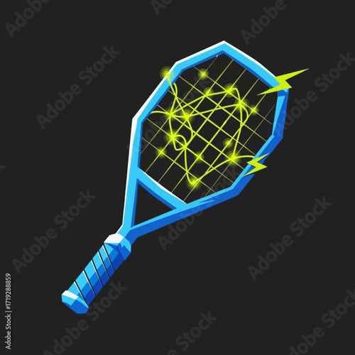 Cartoon illustration of an electric fly swatter with yellow sparks.