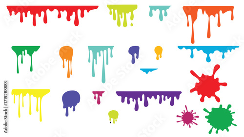 Colorful Dripping Paint Splatter Set Design Elements