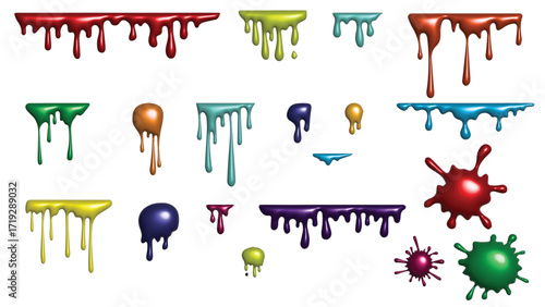 Colorful Paint Drips and Splatters A Vibrant Collection for Design and Decoration