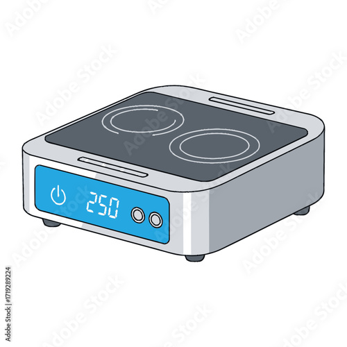 Illustration of a portable induction cooktop with digital display.
