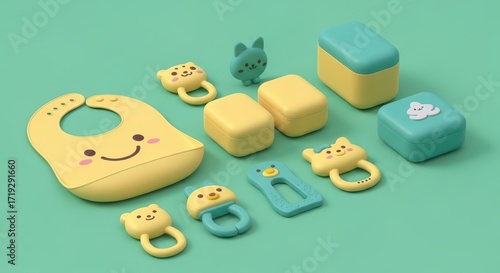 Cute Baby Silicone Bib and Teether Toys Set for Infants