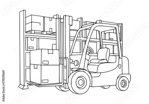 Streamlined forklift illustration moving stacked boxes, perfect for logistics, warehousing, or supply chain content, originally a scalable vector graphic