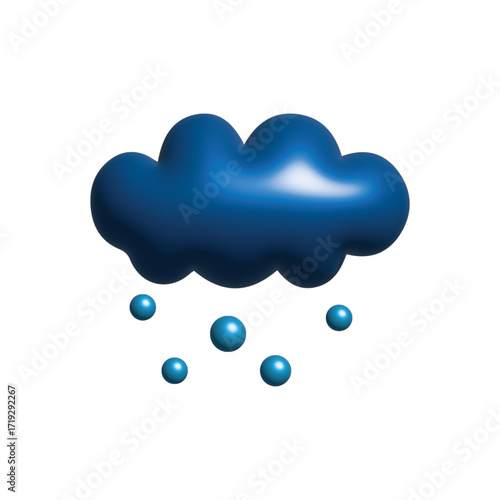 A dark blue cloud with several white spheres falling from it, representing a snow shower or hail storm