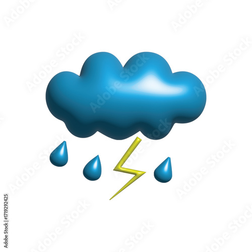 Weather forecast icon a blue cloud with raindrops and lightning bolt symbolizing a storm