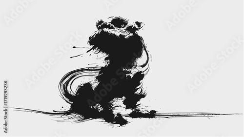 Grunge asian brush painting of a powerful lion dragon symbol for chinese new year festival decoration