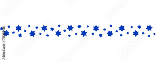 Blue stars seamless border pattern, isolated on a transparent background. Seamless horizontal border of various blue stars. Perfect for festive decorations, graphic design projects, and holiday themes