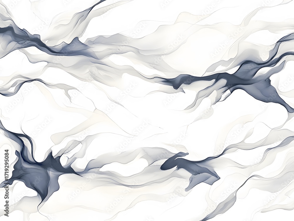 Obraz premium Abstract Fluid Art Painting Grey Blue Swirls White Background