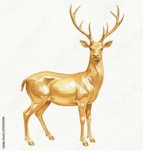 Gilded Stag Golden Deer Statue isolated watercolor vector illustration svg