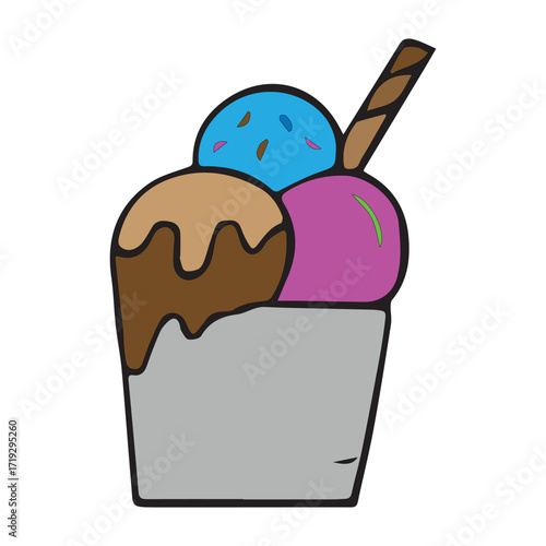 Delicious Triple Scoop Ice Cream Sundae in a Cup