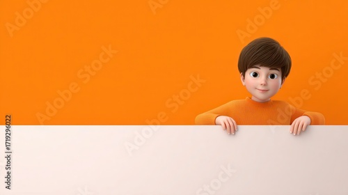 Boy Holding a Blank Sign: A youthful individual holds a blank sign against an orange backdrop, offering a canvas for ideas and concepts. It's a symbol of potential and the space for creativity.