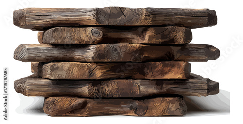 Stacked aged wooden planks