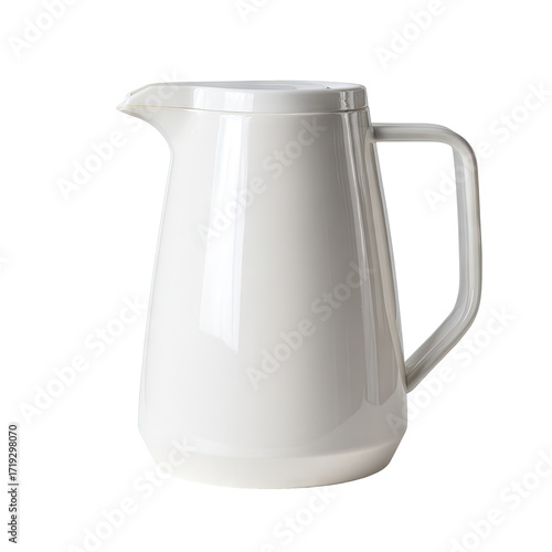 White, glossy,  plastic carafe with lid
