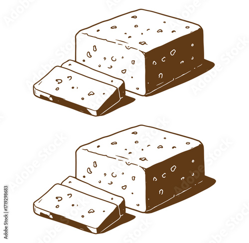 Artistic illustration of two sliced loaves of bread with detailed shadow and outline