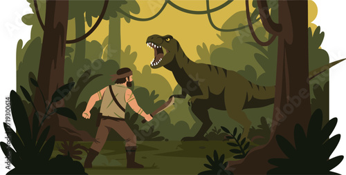 Man Running from a Dinosaur
