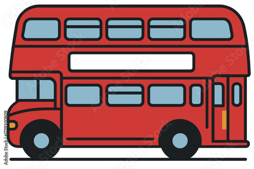 London Double Decker Bus | Red Tourist Transport Illustration