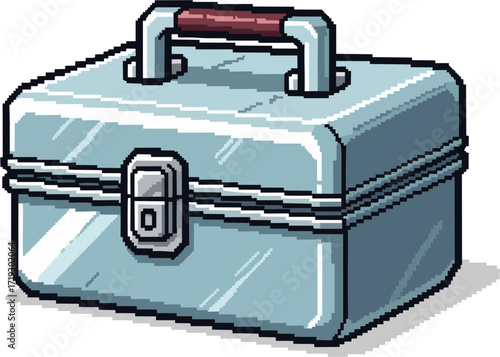 A light-blue metallic toolbox with a brown handle, depicted in pixel art style.