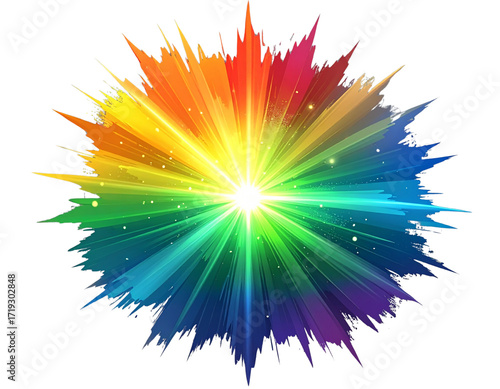 Dynamic Rainbow Gradient Burst with Green Central Glow, Artistic Overlay PNG