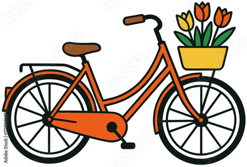 Photography Amsterdam Dutch Bicycle with Tulips | Netherlands Travel Vector Illustration