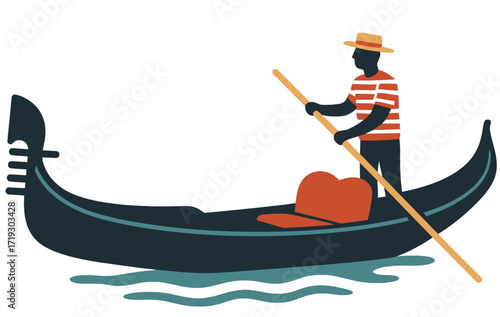 Venice Gondola at Night | Romantic Italy Travel Vector Illustration