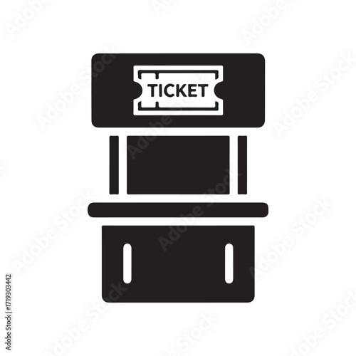 Sleek Black Silhouette Ticket Booth Icon, Minimalist Flat Design