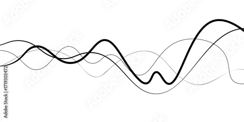 Abstract black thin wave lines flowing smoothly across a clean white background in a minimalist vector illustration design.
