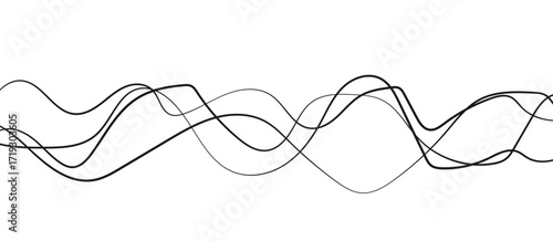 Abstract black thin wave lines flowing smoothly across a clean white background in a minimalist vector illustration design.
