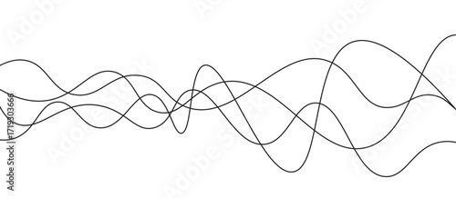 Abstract black thin wave lines flowing smoothly across a clean white background in a minimalist vector illustration design.
