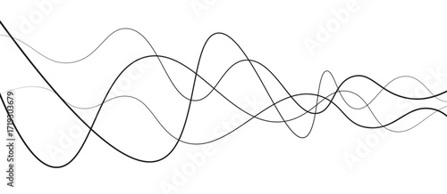 Abstract black thin wave lines flowing smoothly across a clean white background in a minimalist vector illustration design.
