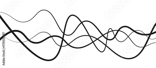 Abstract black thin wave lines flowing smoothly across a clean white background in a minimalist vector illustration design.
