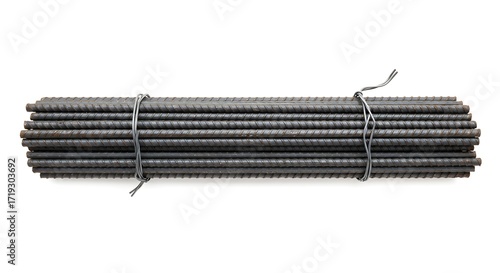 Bundled Rebar for Concrete Reinforcement. Steel Bars for Construction Projects, Isolated on White Background.