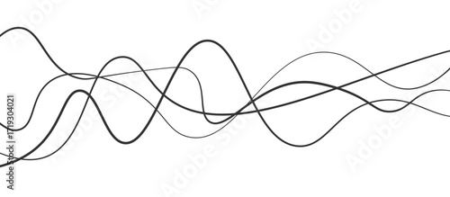 Abstract black thin wave lines flowing smoothly across a clean white background in a minimalist vector illustration design.
