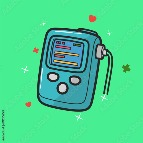 An insulin pump, a medical device for managing diabetes. The illustration shows a small, compact pump with buttons and a tube