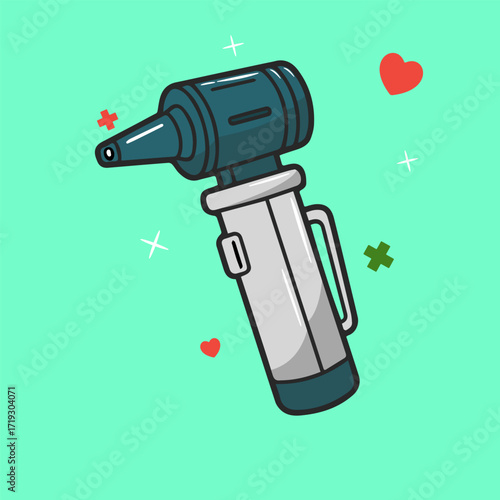 An otoscope, a handheld instrument used by medical professionals to examine the ear canal and eardrum