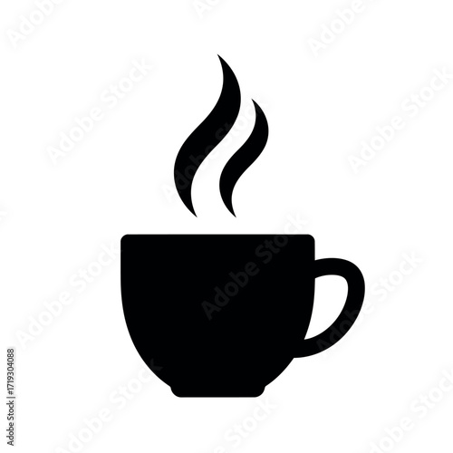 Vector illustration of black silhouette of a steaming coffee cup