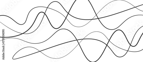 Abstract black thin wave lines flowing smoothly across a clean white background in a minimalist vector illustration design.
