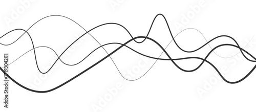 Abstract black thin wave lines flowing smoothly across a clean white background in a minimalist vector illustration design.
