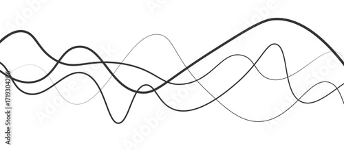 Abstract black thin wave lines flowing smoothly across a clean white background in a minimalist vector illustration design.
