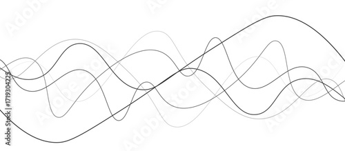 Abstract black thin wave lines flowing smoothly across a clean white background in a minimalist vector illustration design.
