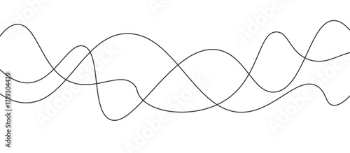 Abstract black thin wave lines flowing smoothly across a clean white background in a minimalist vector illustration design.
