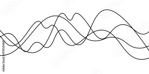 Abstract black thin wave lines flowing smoothly across a clean white background in a minimalist vector illustration design.
