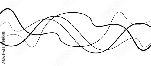 Abstract black thin wave lines flowing smoothly across a clean white background in a minimalist vector illustration design.
