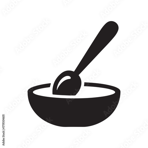 Flat Black Silhouette Bowl and Spoon Minimalist Icon Design