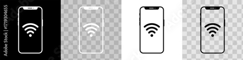 Set of black Smartphone with Wi-Fi icons. Simple Mobile Phone with Wi-Fi icon template. White and black. Vector illustration. Wireless internet Sign isolated on smartphone. Vector wi-fi signal
