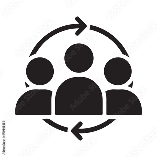 Minimalist Flat Vector Icon of People Group and Circular Arrows