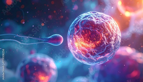 Sperm Fertilizing Egg Illustration Biological Reproduction and Genetic Science